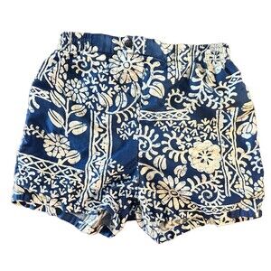 Vtg JANTZEN Men's 32 Swimming Trunks Shorts Blue White Tropical Floral USA Made